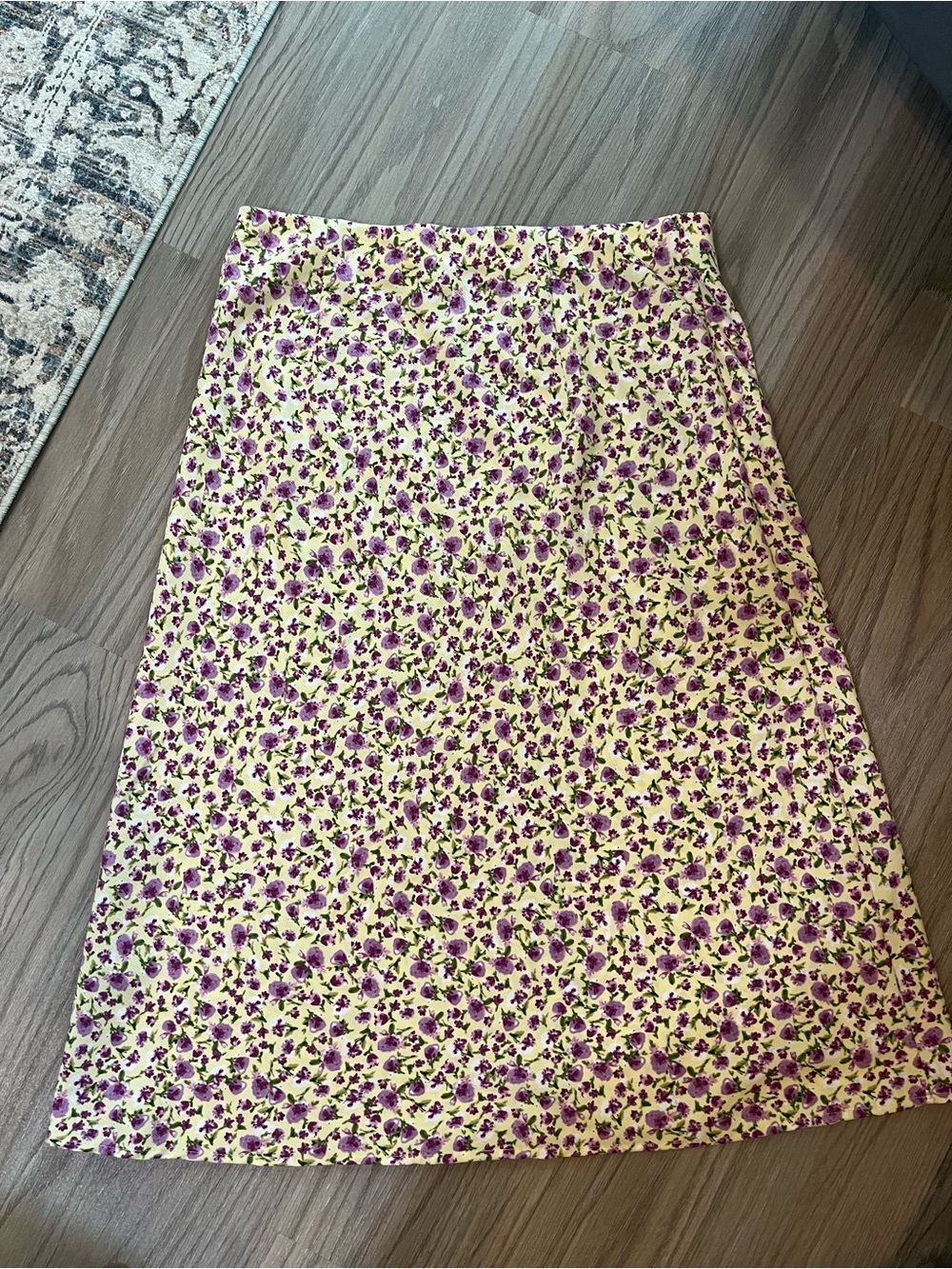 Rachel Zoe Yellow A-Line Skirt with Purple Floral Print. 0007